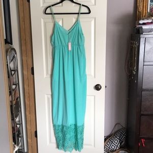 Pinkblush Aqua Maxi Dress with Lace Hem